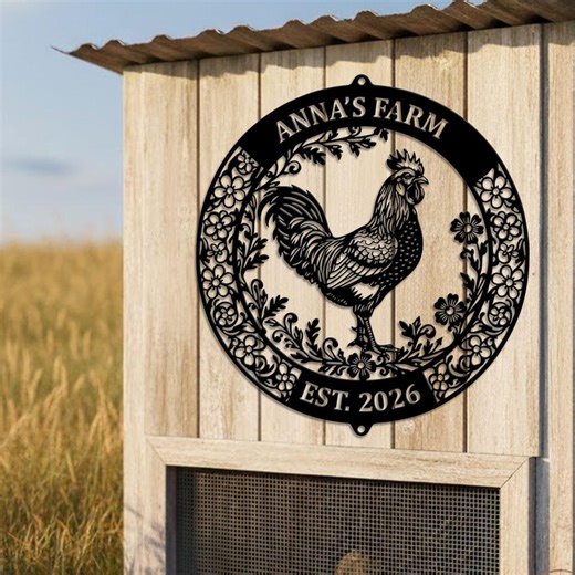 Personalized Rooster Farm Metal Sign, Custom Chicken Farm Wall Art, Rustic Floral Farm Decor - Etsy