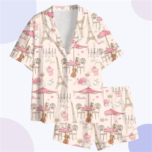 Parisian Satin Pajama Set – Eiffel Tower Print Luxury Women’s Sleepwear - Etsy