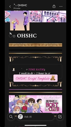 Ouran High School Host Club Notion Script Template