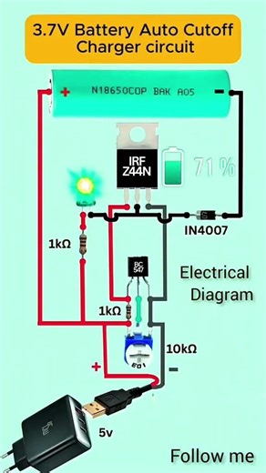 3.7 volt Battery Auto Cut Off Charger Circuit #charger#shorts