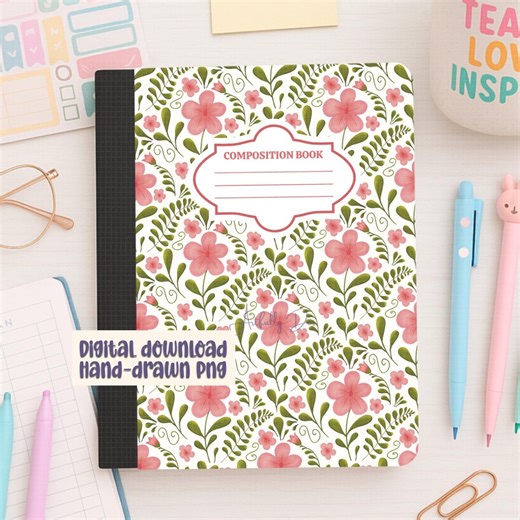 Composition Notebook Cover Printable Pink Floral Notebook Cover Digital Download School Notebook Cover PNG Composition Book Printable - Etsy