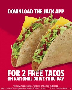 1.3K views · 81 reactions | Get ready for National Drive-Thru Day this Friday the Jack way! Be ready to get 2 FREE tacos with any app purchase. Download today! | Jack in the Box | Facebook