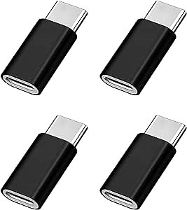 4 Pack Micro USB to USB C Adapter, Black USB Type C Adapter, Convert Connector Compatible with Samsung Plus Note 9 8 Galaxy S10e S9 S8 V35 V30 LG V40 V20 G7 G6 G5 Pixel 2 XL Moto Z2 MacBook