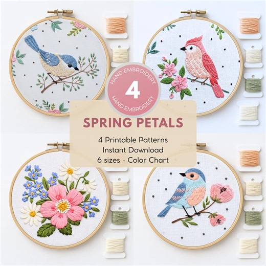 Floral Bird Hand Embroidery Patterns PDF Instant Download Beginners Stitchers Crafts - Etsy