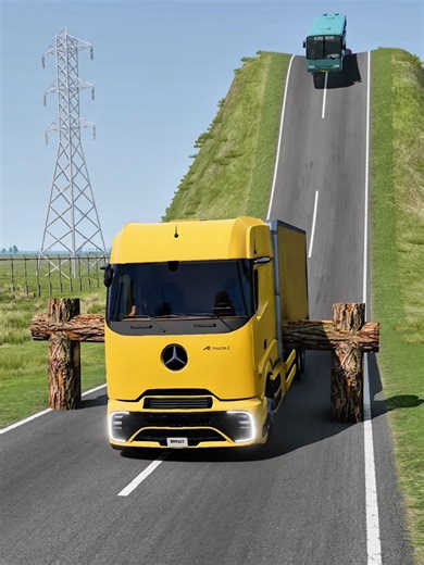 Cars and Ambulance Crash with Giant Hammer in BeamNG