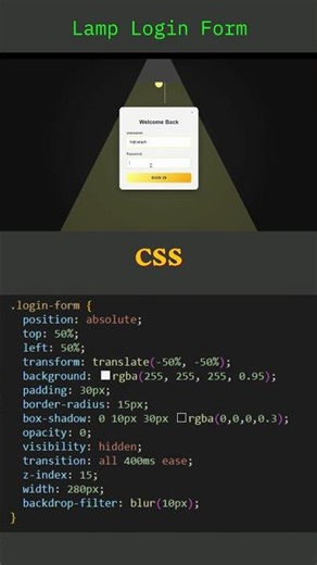 Hidden Login Form Reveals When Lamp Turns On | Pure CSS #FrontendDeveloper #Coding