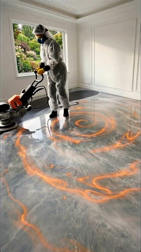 Black & Orange Epoxy Floor – Modern Kitchen Transformation 🔥🖤