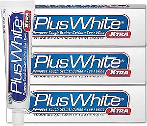 Plus White Xtra Whitening Toothpaste - Removes Tough Stains from Coffee, Smoking, Wine & More - Anti-Cavity, Plaque & Tartar Control (Mint Paste, 3.5 oz, Pack of 3)