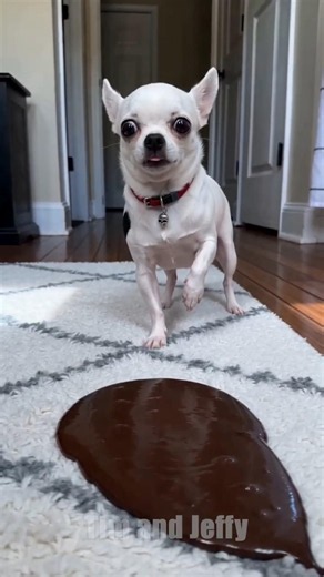 Chihuahua Tries To Clean Chocolate Off A White Rug 😂🍫