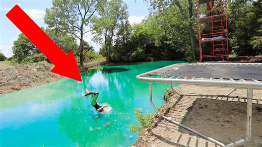 Trampoline diving fail sends jumper splashing