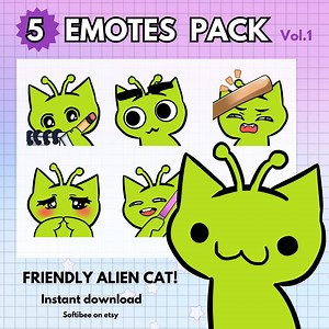 Twitch Emotes Alien Cat | 5x PACK | Kawaii Cat Emotes for Gaming Streaming Alien P2u Emote Twitch Overlay Discord Youtube Tiktok - Etsy