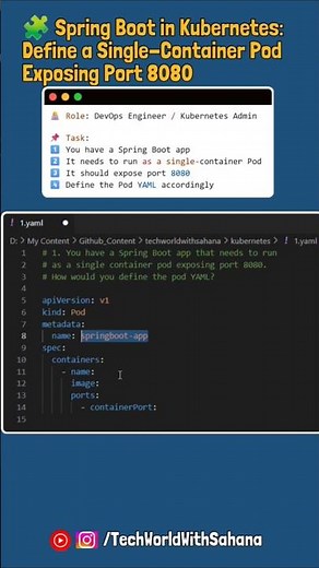 DevOps Task to Configure Spring Boot app as a single container pod exposing port 8080 #kubernetes