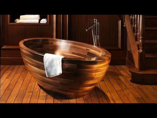 Wooden Bathtub Important Fixture in a Spa Bathroom