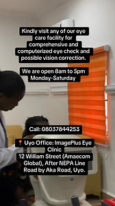 👀 Having Trouble Seeing Clearly in Uyo ? Read This… 👇 Is your vision getting blurry? Struggling to read small prints or your phone messages? Need glasses for seeing and reading? No stress — we gat you! We’re not just another clinic — we’re your go-to vision experts right here in the heart of Uyo. Here’s what we do for your eyes: ❇️ Computerized Eye Health Assessment — quick, smart, and spot-on ❇️ Optometry Services — tested by professionals, no guesswork ❇️ Prescription Glasses & Contact Lense