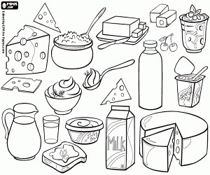 Collection of dairy products coloring page printable game