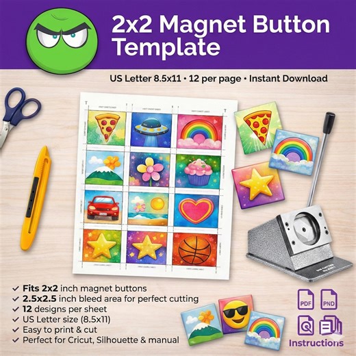2x2 Square Magnet Button Template – Printable Cutting Guide (PDF & PSD) - Etsy