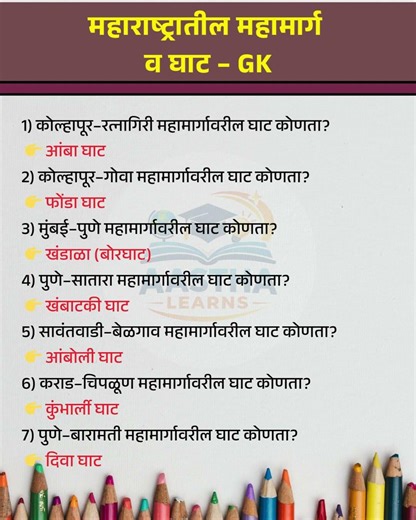 महाराष्ट्रातील घाट आणि महामार्ग | Maharashtra Ghat GK | Geography GK in Marathi