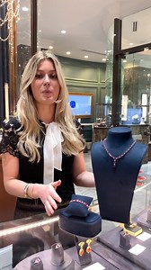 Red emerald, also known as red beryl, is one of the world’s rarest gemstones, and it is found only in the Wah Wah Mountains of Utah. These stones are similar in makeup to the more well-known green emerald, but the presence of trace amounts of iron oxides and manganese give them their unique red hue. This matching set features a remarkable necklace displaying 18.50 carats of vivid red beryls while the tennis bracelet totals approximately 9.00 carats of emerald-cut red beryl, also called red emera