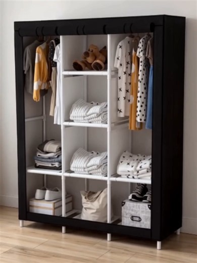 Closet Portátil de Tela Negro 130x45x170cm, Armario Organizador con Doble Zona para Colgar Ropa y Estantes Apilables, Funda Antipolvo Engrosada, Ensamblaje Sin Herramientas para Dormitorios y Espacios Pequeños#fyp #foryou #mx #ventaquincenal #mexico
