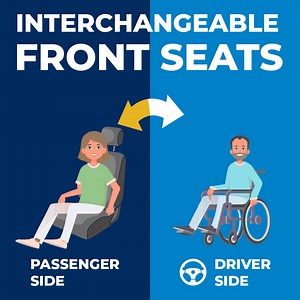Our Wheelchair Accessible Vehicle conversion's interchangeable front seats let you choose who rides up front. Customize your travel experience to fit your needs, and enjoy the freedom to make every ride just right. Discover the versatility of interchangeable seating with Vantage Mobility. | Vantage Mobility
