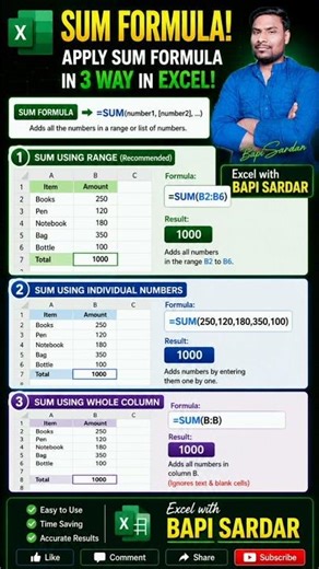 Master the SUM Formula in Excel in 3 easy ways!