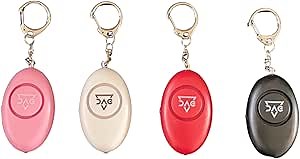 Personal Alarm with Flashing Lights (4 Pack, Pink, Red, White, and Black)