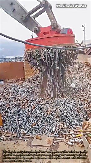 Powerful Electromagnet Excavator LoadingSteel#heavyequipment #machinery #excavator #scrap #recycling