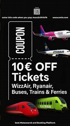 🔥 **Get 10€ OFF on Flights, Buses, Trains & Ferries!** 🚀 RyanAir WizzAir Promo Codes