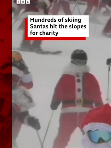 The annual Santa Sunday event at the Sunday River ski resort in Maine benefits the River Fund Miane, supporting youth education and recreation in the state. #Skiing #Santa #Maine #Christmas #US #BBCNews