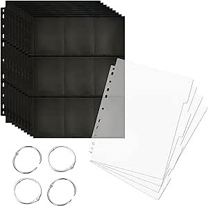 900 Pockets Trading Card Pages 50 Packs 9 Pockets Double-Sided Ultra-Clear Trading Card Sleeves with 4 Pieces Binder Rings 4 Photo Sheet Divider Fit 3/11 Ring Binder for Game Cards Kpop Photocard