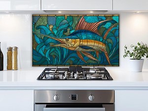 Sailfish Glass Kitchen Backsplash: Stained Glass Style Ocean Decor - Etsy