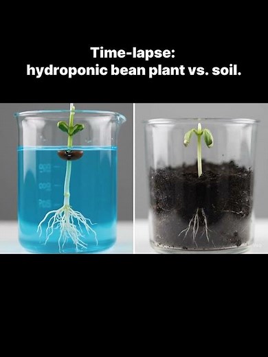 Time-lapse: hydroponic bean plant vs. soil.