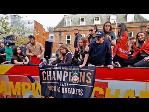 INCREDIBLE SCENES as Ryan Reynolds and Rob McElhenney celebrate Wrexham promotion with bus parade