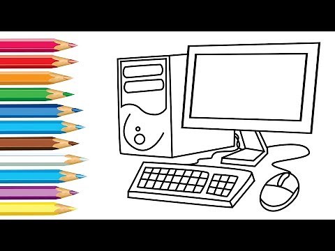 PC Computer Desktop Drawing and Coloring easy, how to draw computer keyboard for kids, malen