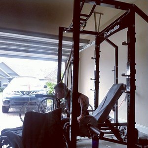 Snatch grip high pulls. Something new I am trying and really like it after my first go. Next time I could probably go even a tad wider on the grip. Wheelers dont get the benefit of starting the motion with our legs to gain momentum. This should be a fast movement and not something you are gonna need a ton of weight to get the benefits. Here I am using 65lbs. Targets upper back and traps. Will help improve any snatch movement as well as your cleans. Keep the bar really close to the body and pull 