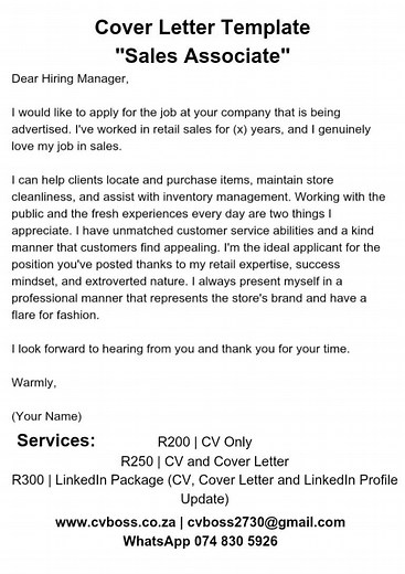 Sales Associate Cover Letter Template