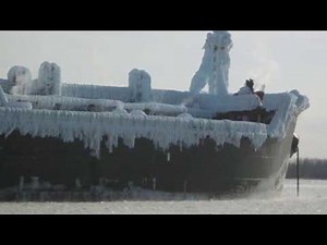 Frozen ship in Extreme cold weather due to freezing spray