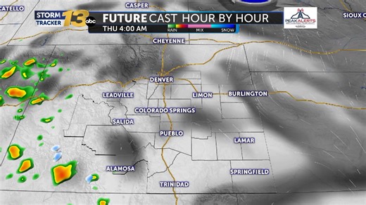 ☔️THURSDAY RAIN CHANCES still look to mostly be confined to the afternoon and evening time-frame along I-25. Snow levels around 9-10k feet so for the high country🌂 | Merry Matthews - KRDO 13 Chief Meteorologist