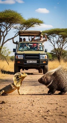 Porcupine vs. Frilled Lizard #wildlife #animals#shorts