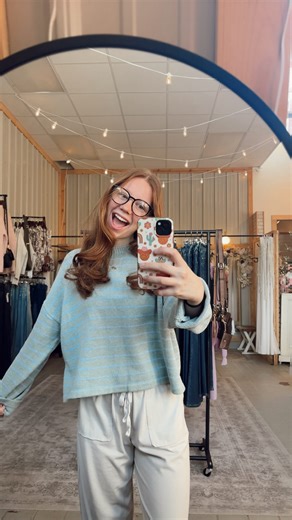 Farm and Thread on Instagram: "Our Brittany Sage & Sky Stripes Sweater just got even cuter with Adi showing it off for us 💚💙 This cozy knit features soft sage and sky blue stripes that feel fresh, effortless, and perfect for the season. Adi is wearing it with a relaxed, easy fit that makes this sweater a go-to for: 🧶 Everyday comfort 🌿 Soft, flattering color tones 👖 Easy styling with denim or layered looks Whether you’re heading out for coffee or keeping it casual at work, this sweater is o