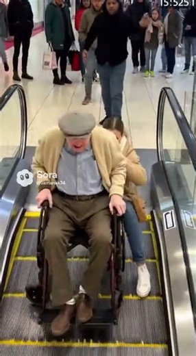 Wheelchair Loses Control on Mall Escalator in Intense Close Call