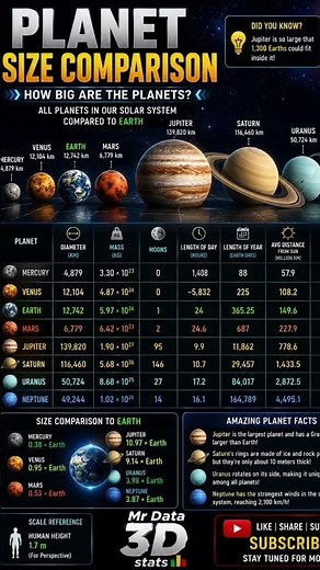 Planet Size Comparison 🌍🪐 | All Planets Compared to Earth | Biggest Planet in Our Solar System