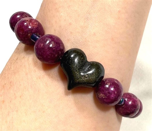 Ruby Bracelet With Obsidian Heart Charms: July Birthstone (11mm) - Etsy