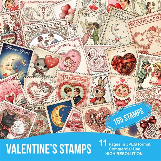 Vintage Valentine Ephemera Stamps, Printable Stamp Sheets, Digital Collage Paper, Retro Love Junk Journal, Scrapbooking Supply, DIY - Etsy