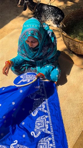 9K views · 1.3K reactions | Pure silk Kantha hand embroidery saree ....