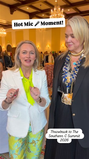 Throwing back to this wonderful Hot Mic 🎤 Moment from @thesouthernc summit 2026 with the incredibly thoughtful and stylish @glamkamstyle 💛 I love her advice about “showing up” and why being intentional about how we show up not only builds confidence but our influence as well. 💛 What is your best advice for creating the look that tells your best story? Be sure to follow @glamkamstyle for great styling tips especially around proportion and inspo! #connectcollaboratecreate | Laura Cox Kaplan