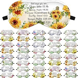 Shyyween 50 Pcs Church Eye Mask Bulk Gifts Blindfold Christian Religious Mother Day Inspirational Bible Verse Sleep Mask with Adjustable Strap for Church Travel Sleep Party Supplies