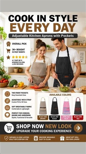 Best Kitchen Aprons for Cooking Stylish Adjustable Aprons with Pockets #amazonhomefinds