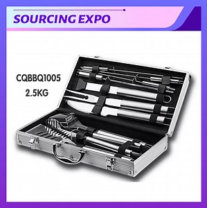 [Hot Item] Heavy Duty BBQ Accessories Stainless Steel BBQ Grill Tool Set with Spatula, Fork. etc. Aluminium Storage Case and Canvas Bag Package Barbecue BBQ Tools Set