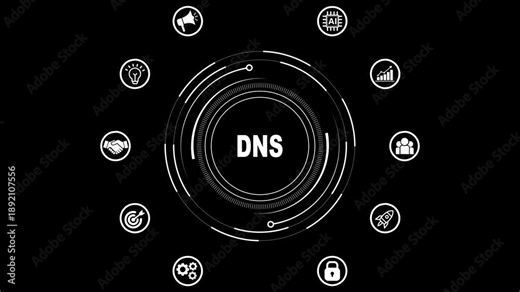 Domain Name System DNS Concept with Futuristic Digital Interface and Network Resolution Icons Animation